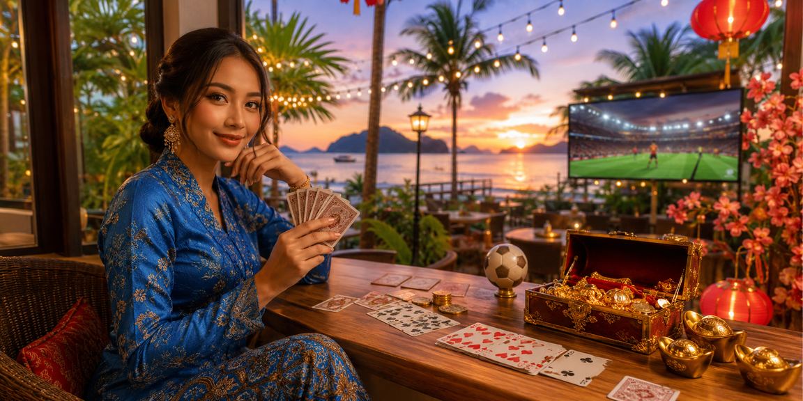 Permainan rummy dalam suasana tradisional Langkawi dengan busana baju kurung