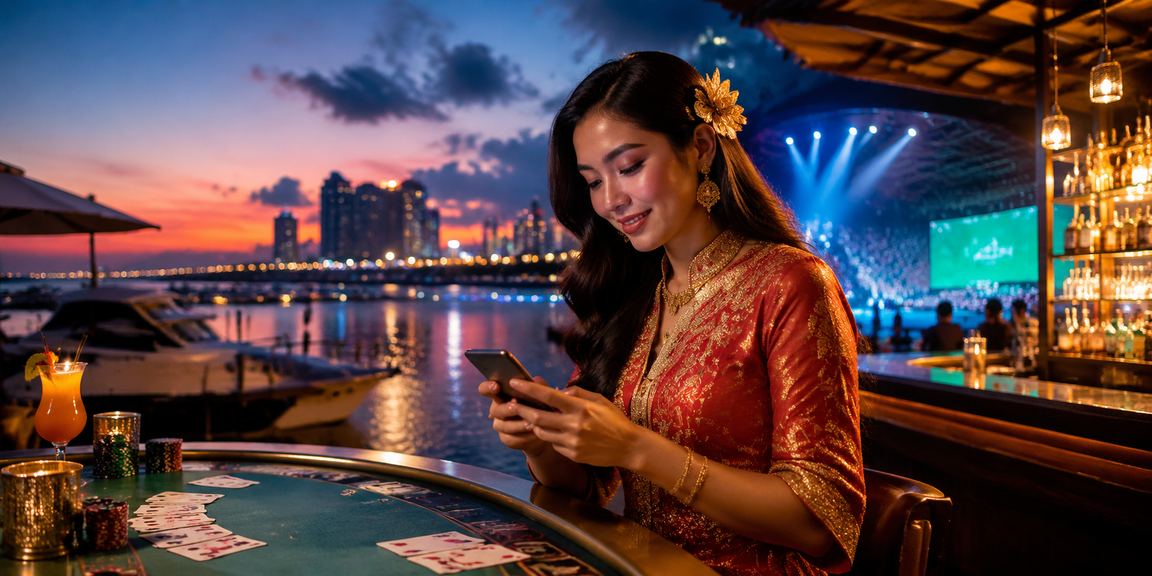 Pemain baccarat dalam suasana tradisional Terengganu di tepi pantai timur Malaysia